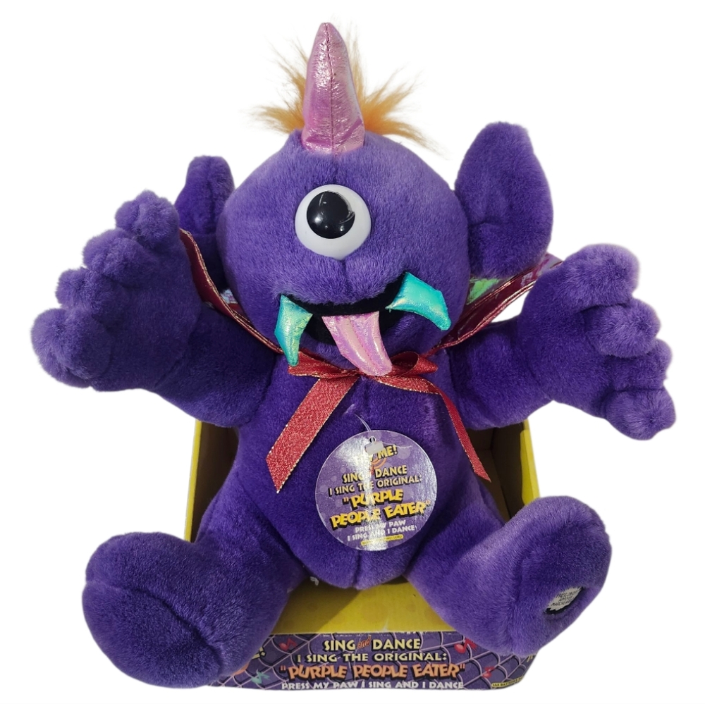 Vintage One Eyed Purple People Eater Halloween 12" Plush, Sings and Dances, NIB